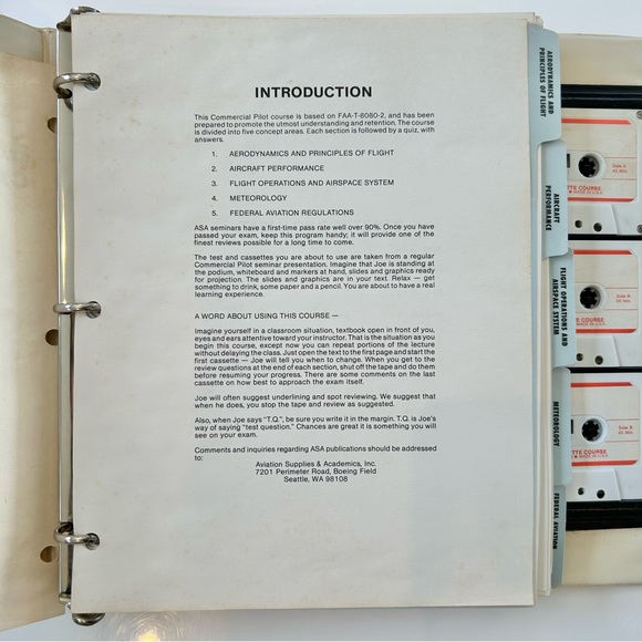 ASA Vintage Commercial Airline Pilot Cassette Course Test Prep Binder Text Tapes - Picture 4 of 10